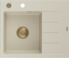 Mexen Ben Granitspüle 1-beckig mit Abtropffläche, links, 600 x 500 mm, beige, goldener Siphon - 6522605000-69-G