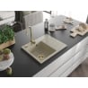 Mexen Ben Granitspüle 1-beckig mit Abtropffläche, links, 600 x 500 mm, beige, goldener Siphon - 6522605000-69-G