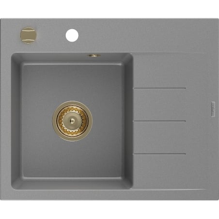 Mexen Ben Granitspüle 1-Becken mit Ablage, links 600 x 500 mm, grau, goldener Siphon - 6522605000-71-G