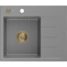Mexen Ben Granitspüle 1-Becken mit Ablage, links 600 x 500 mm, grau, goldener Siphon - 6522605000-71-G