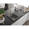 Mexen Ben Granitspüle 1-Becken mit Ablage, links 600 x 500 mm, grau, goldener Siphon - 6522605000-71-G