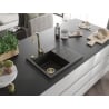 Mexen Ben Granitspüle 1-beckig mit Abtropffläche, links 600 x 500 mm, schwarz/gold metallic, Siphon gold - 6522605000-75-G