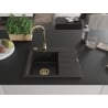 Mexen Ben Granitspüle 1-beckig mit Abtropffläche, links 600 x 500 mm, schwarz/gold metallic, Siphon gold - 6522605000-75-G