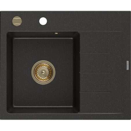 Mexen Ben Granitspüle 1-beckig mit Abtropffläche, links 600 x 500 mm, schwarz/gold metallic, Siphon gold - 6522605000-75-G