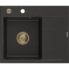 Mexen Ben Granitspüle 1-beckig mit Abtropffläche, links 600 x 500 mm, schwarz/gold metallic, Siphon gold - 6522605000-75-G