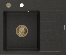 Mexen Ben Granitspüle 1-beckig mit Abtropffläche, links 600 x 500 mm, schwarz/gold metallic, Siphon gold - 6522605000-75-G