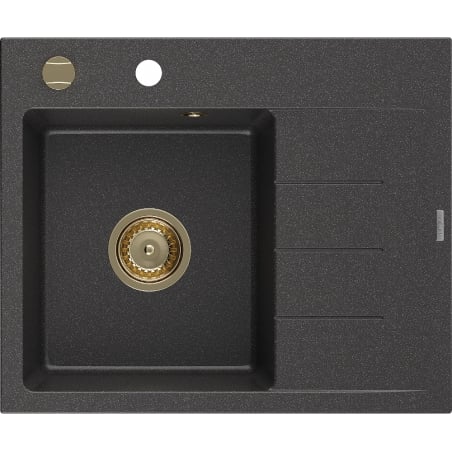Mexen Ben Granitspüle 1-Becken mit Abtropffläche, links 600 x 500 mm, schwarz gesprenkelt, Siphon gold - 6522605000-76-G