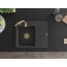 Mexen Ben Granitspüle 1-Becken mit Abtropffläche, links 600 x 500 mm, schwarz gesprenkelt, Siphon gold - 6522605000-76-G