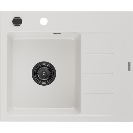 Mexen Ben Granitspüle 1-Becken mit Abtropffläche, links 600 x 500 mm, weiß, schwarzer Siphon - 6522605000-20-B