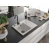 Mexen Ben Granitspüle 1-Becken mit Abtropffläche, links 600 x 500 mm, weiß, schwarzer Siphon - 6522605000-20-B