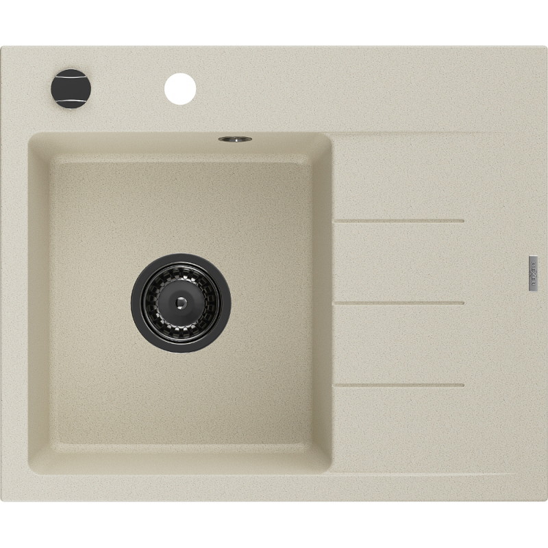 Mexen Ben Granitspüle ein Becken mit Abtropffläche, links 600 x 500 mm, beige, schwarzer Siphon - 6522605000-69-B