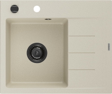 Mexen Ben Granitspüle ein Becken mit Abtropffläche, links 600 x 500 mm, beige, schwarzer Siphon - 6522605000-69-B