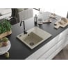 Mexen Ben Granitspüle ein Becken mit Abtropffläche, links 600 x 500 mm, beige, schwarzer Siphon - 6522605000-69-B