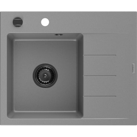 Mexen Ben Granitspüle 1-beckig mit Abtropffläche, links 600 x 500 mm, grau, schwarzer Siphon - 6522605000-71-B