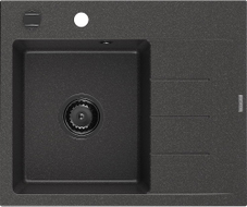 Mexen Ben Granitspüle 1-Becken mit Abtropffläche, links 600 x 500 mm, schwarz gesprenkelt, schwarzer Siphon - 6522605000-76-B