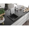 Mexen Ben Granitspüle 1-Becken mit Abtropffläche, links 600 x 500 mm, schwarz gesprenkelt, schwarzer Siphon - 6522605000-76-B