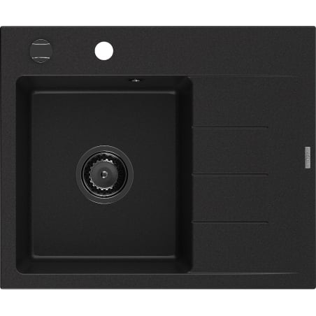 Mexen Ben Granitspüle 1-beckig mit Abtropffläche, links 600 x 500 mm, schwarz, schwarzer Siphon - 6522605000-77-B