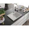 Mexen Ben 1-beckiges Granitspülbecken mit Abtropffläche, rechts 600 x 500 mm, weiß, Siphon Chrom - 6523605000-20