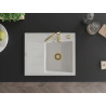 Mexen Ben Granitspüle 1-beckig mit Abtropffläche, rechts 600 x 500 mm, weiß, Siphon gold - 6523605000-20-G