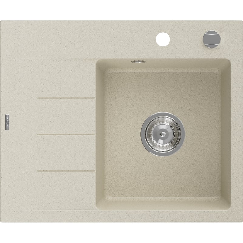 Mexen Ben Granitspüle 1-beckig mit Abtropffläche, rechts 600 x 500 mm, beige, Syphon chrom - 6523605000-69