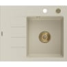 Mexen Ben Granitspüle 1-beckig mit Abtropffläche, rechts 600 x 500 mm, beige, Siphon goldfarben - 6523605000-69-G