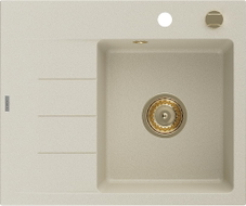 Mexen Ben Granitspüle 1-beckig mit Abtropffläche, rechts 600 x 500 mm, beige, Siphon goldfarben - 6523605000-69-G