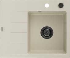 Mexen Ben Granitspüle 1-Becken mit Abtropffläche, rechts 600 x 500 mm, beige, schwarzer Siphon - 6523605000-69-B