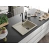 Mexen Ben Granitspüle 1-Becken mit Abtropffläche, rechts 600 x 500 mm, beige, schwarzer Siphon - 6523605000-69-B