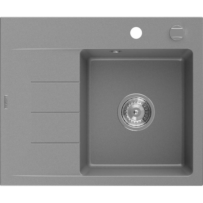 Mexen Ben Granitspüle 1-beckig mit Abtropffläche, rechts 600 x 500 mm, grau, Siphon chrom - 6523605000-71