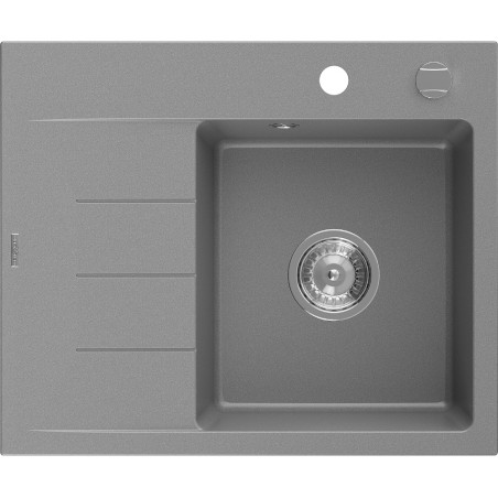 Mexen Ben Granitspüle 1-beckig mit Abtropffläche, rechts 600 x 500 mm, grau, Siphon chrom - 6523605000-71