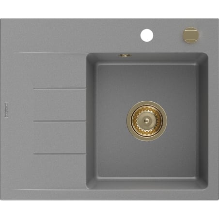 Mexen Ben 1-Kammer-Granitzwischenbecken mit Abtropffläche, rechts 600 x 500 mm, grau, goldener Siphon - 6523605000-71-G