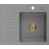 Mexen Ben 1-Kammer-Granitzwischenbecken mit Abtropffläche, rechts 600 x 500 mm, grau, goldener Siphon - 6523605000-71-G