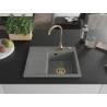 Mexen Ben 1-Kammer-Granitzwischenbecken mit Abtropffläche, rechts 600 x 500 mm, grau, goldener Siphon - 6523605000-71-G