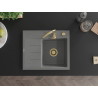 Mexen Ben 1-Kammer-Granitzwischenbecken mit Abtropffläche, rechts 600 x 500 mm, grau, goldener Siphon - 6523605000-71-G