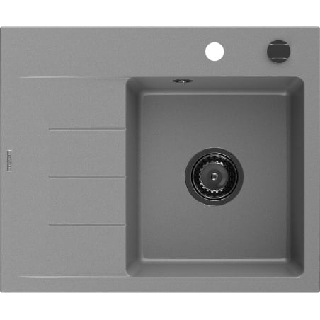 Mexen Ben Granitspüle 1-Becken mit Abtropffläche, rechts 600 x 500 mm, grau, Siphon schwarz - 6523605000-71-B