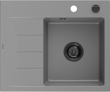 Mexen Ben Granitspüle 1-Becken mit Abtropffläche, rechts 600 x 500 mm, grau, Siphon schwarz - 6523605000-71-B