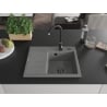 Mexen Ben Granitspüle 1-Becken mit Abtropffläche, rechts 600 x 500 mm, grau, Siphon schwarz - 6523605000-71-B