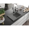 Mexen Ben Granitspüle 1-Becken mit Abtropffläche, rechts 600 x 500 mm, grau, Siphon schwarz - 6523605000-71-B