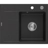 Mexen Ben 1-Kammer Granitspüle mit Abtropffläche, rechts 600 x 500 mm, schwarz/silber metallic, Siphon chrom - 6523605000-73