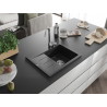 Mexen Ben 1-Kammer Granitspüle mit Abtropffläche, rechts 600 x 500 mm, schwarz/silber metallic, Siphon chrom - 6523605000-73