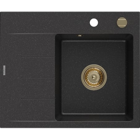 Mexen Ben Granitspüle 1-Becken mit Abtropffläche, rechts 600 x 500 mm schwarz/silber metallic Siphon gold - 6523605000-73-G