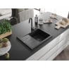 Mexen Ben granitspüle einbecken mit abtropffläche, rechts 600x500 mm, schwarz/silber metallic siphon schwarz - 6523605000-73-B
