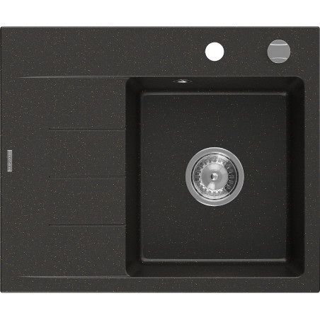 Mexen Ben Granitspüle 1-Becken mit Abtropffläche, rechts 600 x 500 mm, schwarz/gold metallic, Siphon chrom - 6523605000-75