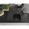 Mexen Ben Granit-Spülbecken, 1-beckig mit Abtropffläche, rechts 600 x 500 mm, schwarz/goldner Metallic Siphon schwarz