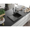 Mexen Ben Granit-Spülbecken, 1-beckig mit Abtropffläche, rechts 600 x 500 mm, schwarz/goldner Metallic Siphon schwarz