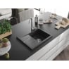 Mexen Ben Granitspüle 1-beckig mit Abtropffläche, rechts 600 x 500 mm, schwarz gesprenkelt, Chromsiphon - 6523605000-76