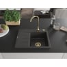 Mexen Ben Granitspüle 1-Becken mit Abtropffläche, rechts 600 x 500 mm, schwarz gesprenkelt, goldener Siphon - 6523605000-76-G