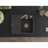 Mexen Ben Granitspüle 1-Becken mit Abtropffläche, rechts 600 x 500 mm, schwarz gesprenkelt, goldener Siphon - 6523605000-76-G