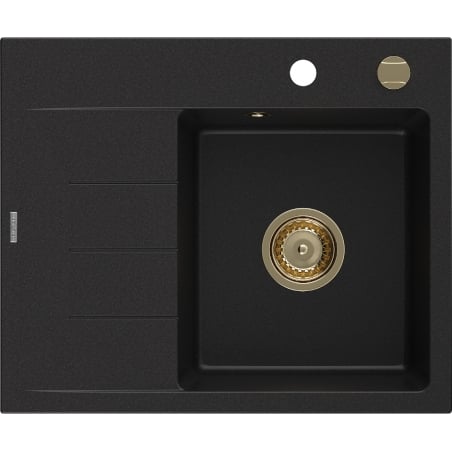 Mexen Ben Granitspüle 1-Becken mit Abtropffläche, rechts 600 x 500 mm, schwarz, Goldsiphon - 6523605000-77-G