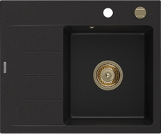 Mexen Ben Granitspüle 1-Becken mit Abtropffläche, rechts 600 x 500 mm, schwarz, Goldsiphon - 6523605000-77-G